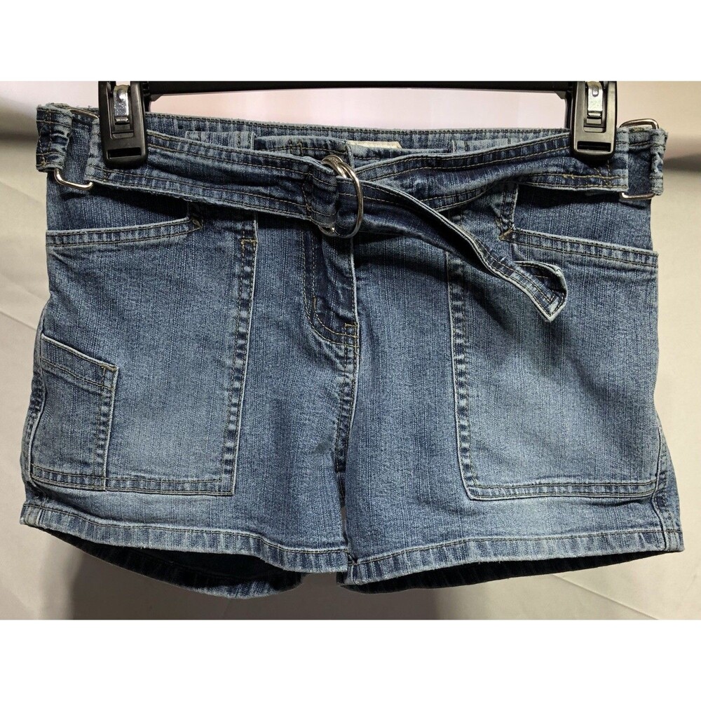 Vintage Y2K Younique Brand Denim Shorts Size 5 Low Rise Belted Boho 90s